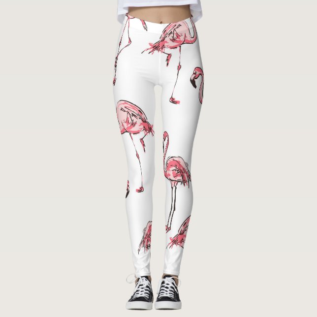 Flamingo Sketch: Tropisches Vintages Muster. Leggings (Vorderseite)