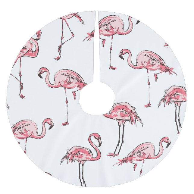 Flamingo Sketch: Tropisches Vintages Muster. Polyester Weihnachtsbaumdecke (Vorderseite)