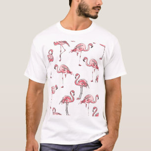 Flamingo Sketch: Tropisches Vintages Muster. T-Shirt