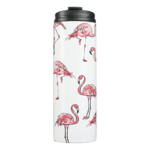 Flamingo Sketch: Tropisches Vintages Muster. Thermosbecher