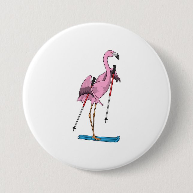Flamingo Skier Ski Button (Vorderseite)