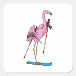 Flamingo Skier Ski Quadratischer Aufkleber