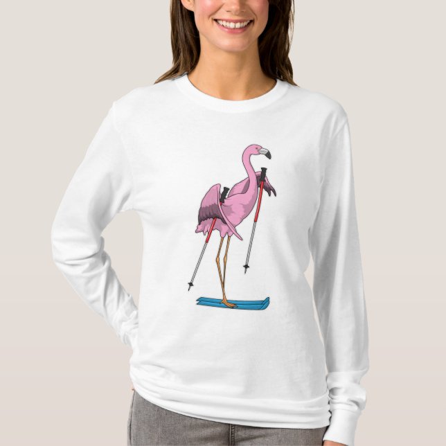 Flamingo Skier Ski T-Shirt (Vorderseite)