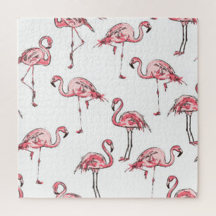 Flamingo-Skizze: Tropisches Vintage-Muster. Puzzle