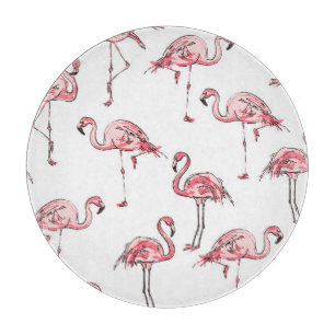 Flamingo-Skizze: Tropisches Vintage-Muster. Schneidebrett