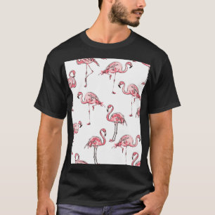 Flamingo-Skizze: Tropisches Vintage-Muster. T-Shirt