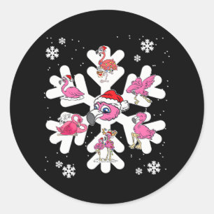 Flamingo Snowflake Weihnachts Pajama Niedliches Da Runder Aufkleber