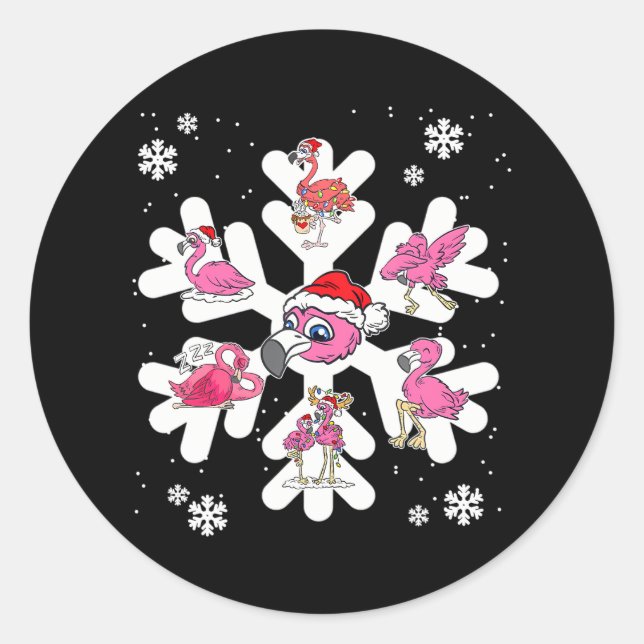 Flamingo Snowflake Weihnachts Pajama Niedliches Da Runder Aufkleber (Vorderseite)