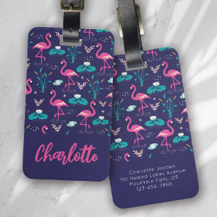 Flamingo Sommer Blau Rosa Monogramm Gepäckanhänger