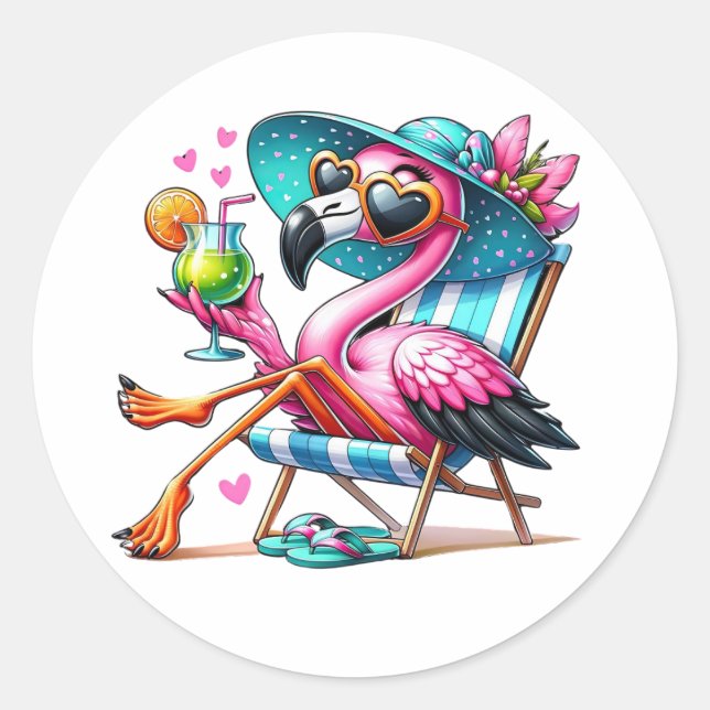 Flamingo Sommer cool Runder Aufkleber (Vorderseite)