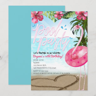 Flamingo Sommer Geburtstag POOL PARTY Einladungen
