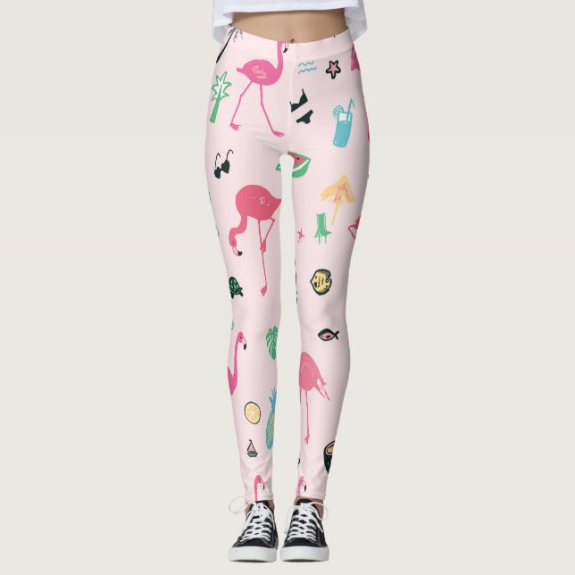 Flamingo Sommer: Lebhaftes Vogelmuster Leggings (Vorderseite)
