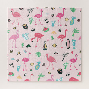 Flamingo Sommer: Lebhaftes Vogelmuster Puzzle