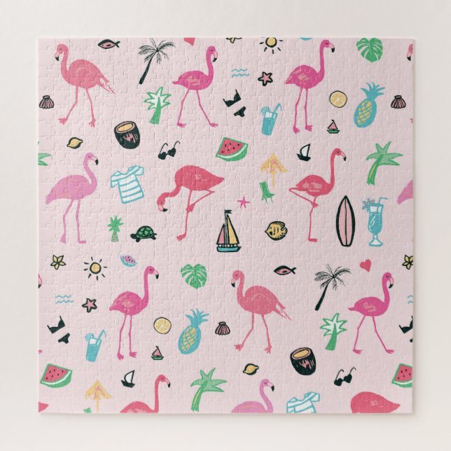 Flamingo Sommer: Lebhaftes Vogelmuster Puzzle (Vertikal)