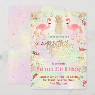 Flamingo Sommer tropischer Geburtstag Einladung