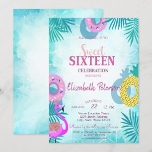 Flamingo Sommerpool Sweet 16 Party Einladung
