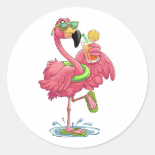 Flamingo Sommerurlaub Runder Aufkleber