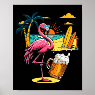 Flamingo Sonnenbrille trinkt Bier am Strand Lustig Poster