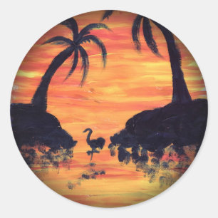 Flamingo Sonnenuntergang Kunst von EelKat Runder Aufkleber