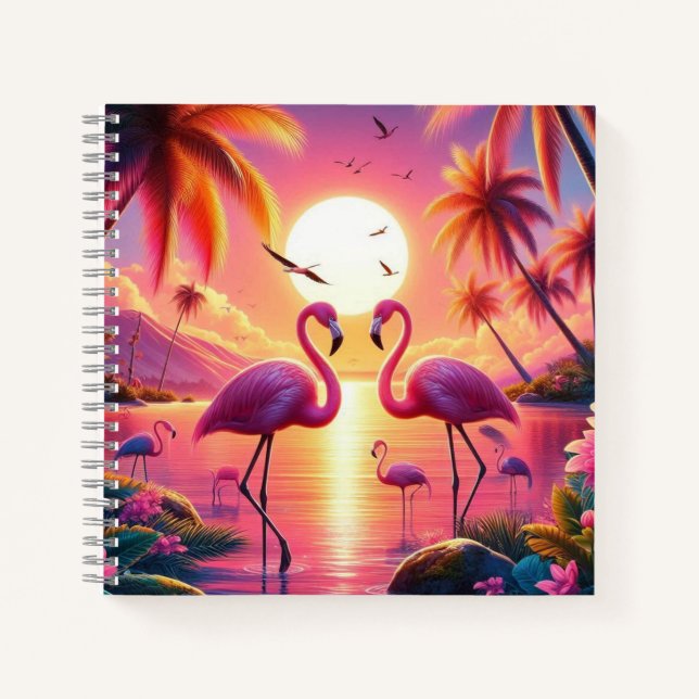 Flamingo Sonnenuntergang Notebook! Notizbuch (Vorderseite)