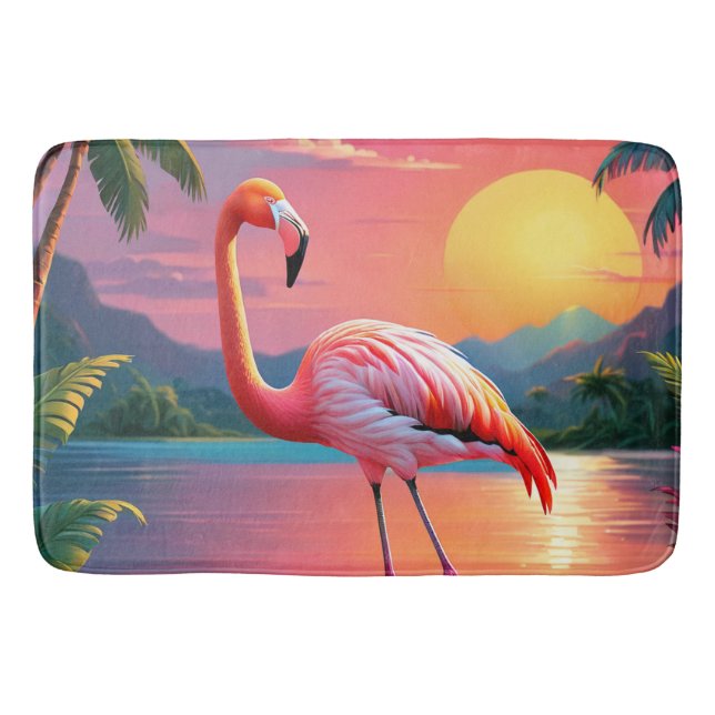 Flamingo Sonnenuntergang Tropischer Strand  Badematte (Vorderseite)