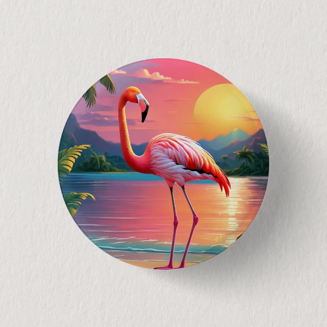 Flamingo Sonnenuntergang Tropischer Strand  Button (Vorderseite)