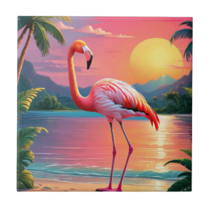 Flamingo-Sonnenuntergang Tropischer Strand Fliese