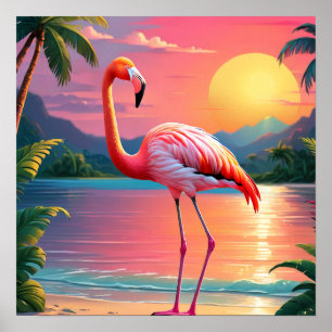 Flamingo Sonnenuntergang Tropischer Strand Poster