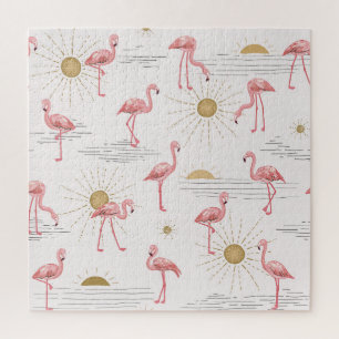 Flamingo Sonnenuntergang: Vintages Doodle-Muster. Puzzle