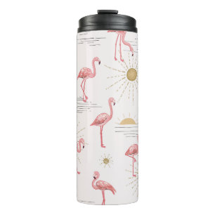 Flamingo Sonnenuntergang: Vintages Doodle-Muster. Thermosbecher