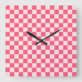 Flamingo sorbet checkerboard pattern quadratische wanduhr
