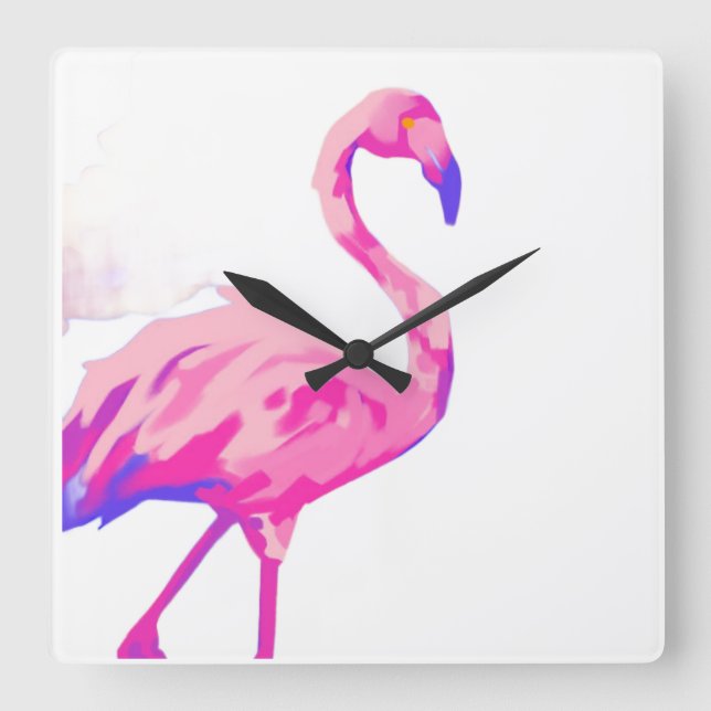 Flamingo Square Clock Quadratische Wanduhr (Vorderseite)