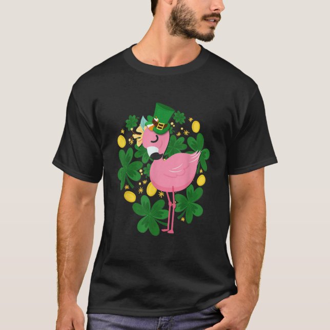 Flamingo St Patrick Day T Shirt Funny Pink Bird Lo (Vorderseite)