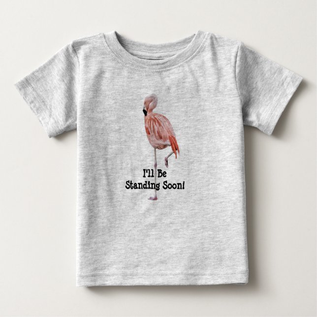 Flamingo Stehend Baby T - Shirt Stehend bald (Vorderseite)