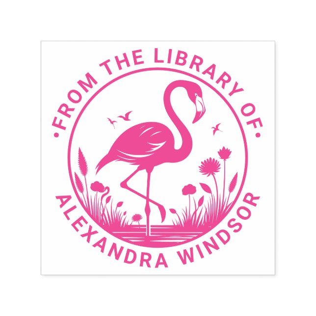 Flamingo Stehend, Blume Bibliotheksname Permastempel (Design)