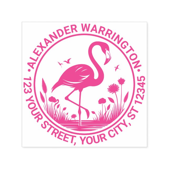 Flamingo Stehend, Blume Name Rücksendeadresse Permastempel (Design)
