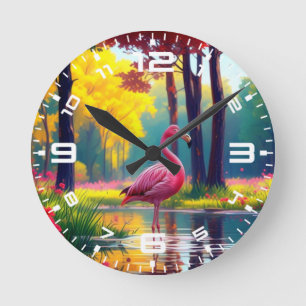 Flamingo Stehend im See-365476 Runde Wanduhr