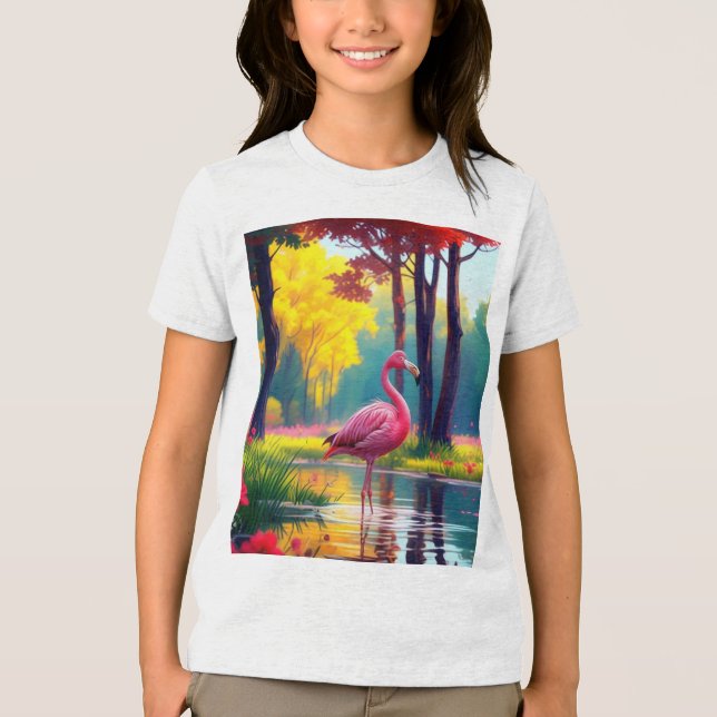 Flamingo Stehend im See-365476 Tri-Blend Shirt (Vorderseite)
