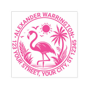 Flamingo Stehend Palm Trees Sun Namensadresse Permastempel
