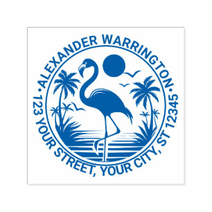 Flamingo Stehend, Palmen Bäume Name Rücksendeadres Permastempel