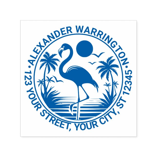 Flamingo Stehend, Palmen Bäume Name Rücksendeadres Permastempel (Design)