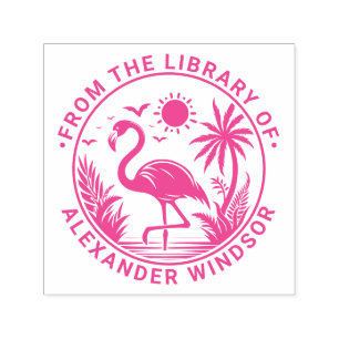 Flamingo Stehende Palmen Sonne Bibliothek Buchname Permastempel