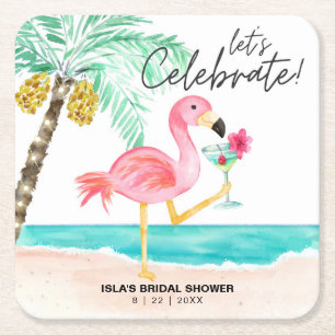 Flamingo-Strand-Cocktail Tropicaler Brautjungferna Rechteckiger Pappuntersetzer