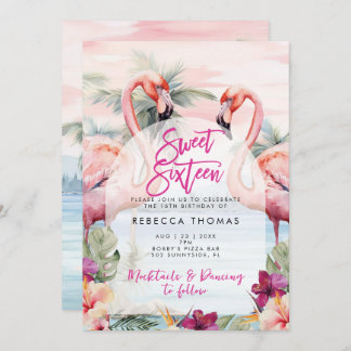 Flamingo Strand süß 16 Party Einladungen