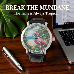 Flamingo-Strand Tropical Armbanduhr