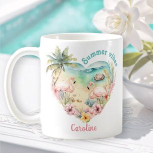 Flamingo Summer Beach Hawaii Tropischer Name Kaffeetasse
