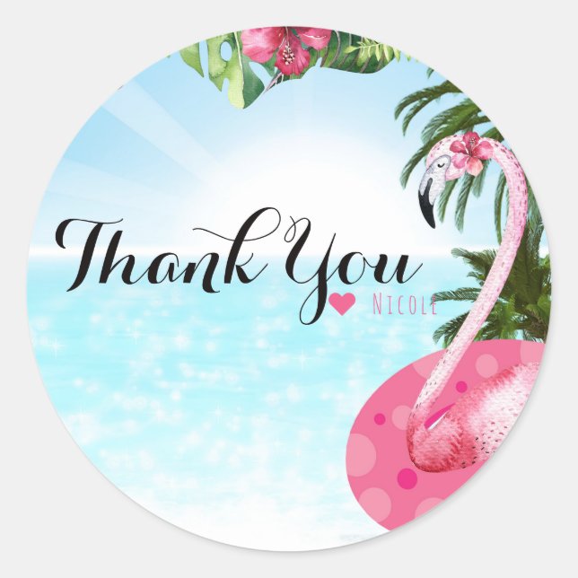 Flamingo Summer Birthday POOL PARTY Beach Runder Aufkleber (Vorderseite)