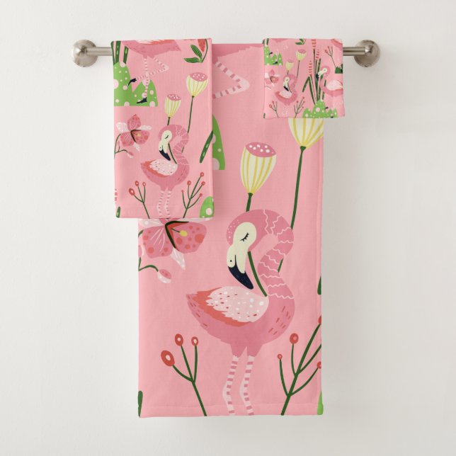 Flamingo Summer Collection Ein Design 4 Badhandtuch Set (Insitu)