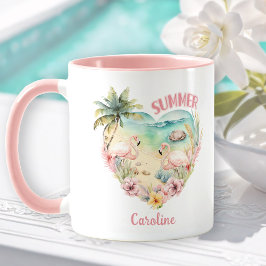 Flamingo Summer Heart Tropical Giro Name Pink Tasse
