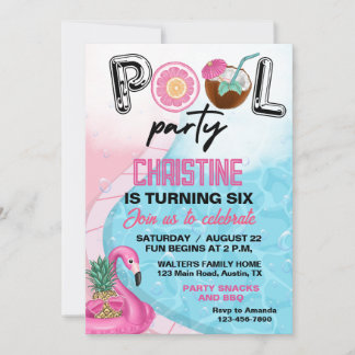 Flamingo Summer Pool Geburtstagsparty Einladung
